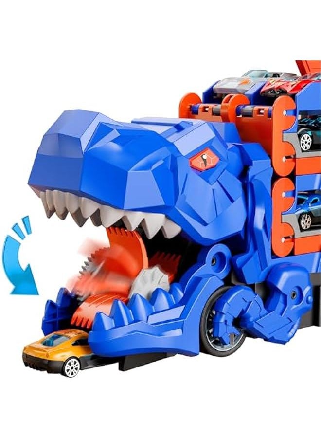 Dinosaur Race Track Toys for Ages 3-4 4-6, 59-inches Transport Dinosaur Truck with 12 Die-cast Cars, Carrier Truck Toy Birthday Gifts Toys for 3 4 5 6 Year Old Boy