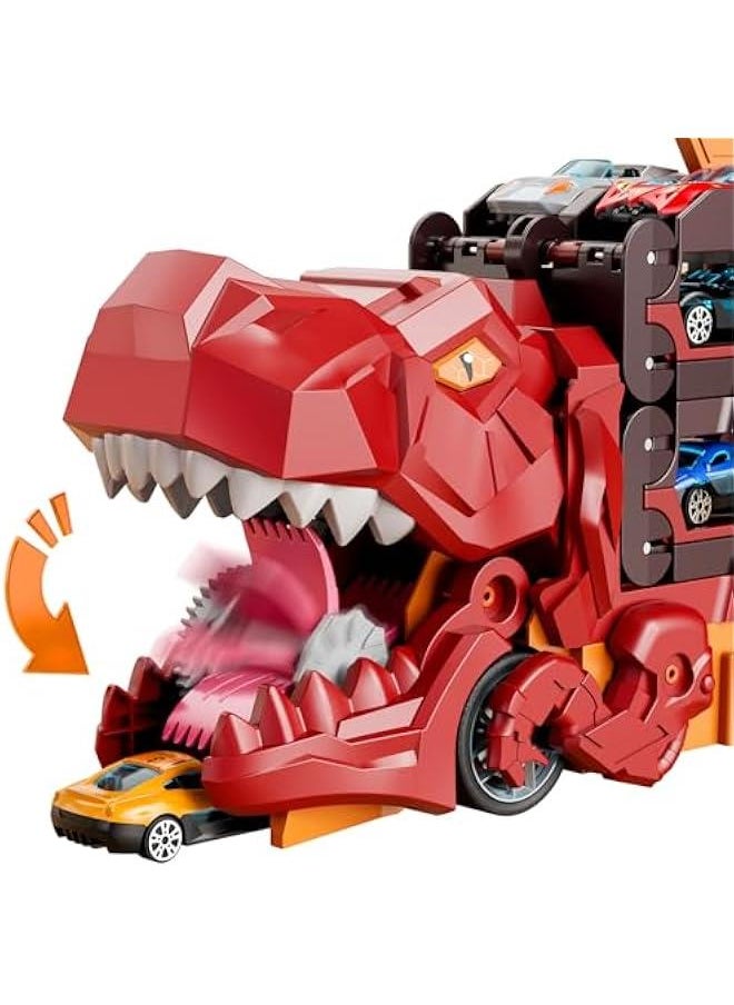 iHaHa Dinosaur Race Track Toys for Ages 3-4 4-6, 59-inches Transport Dinosaur Truck with 12 Die-cast Cars, Carrier Truck Toy Birthday Gifts Toys for 3 4 5 6 Year Old Boy