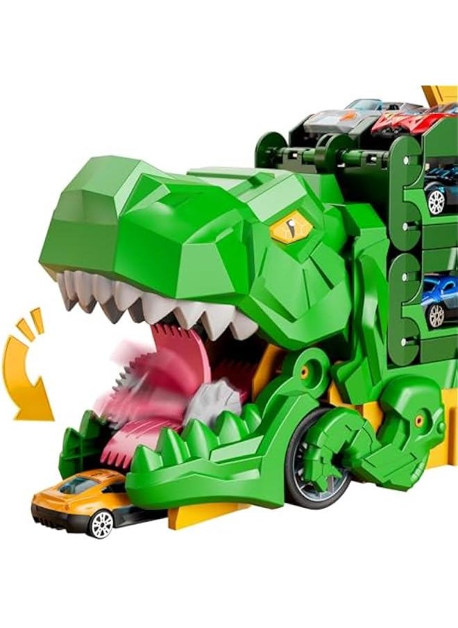 iHaHa Dinosaur Race Track Toys for Ages 3-4 4-6, 59-inches Transport Dinosaur Truck with 12 Die-cast Cars, Carrier Truck Toy Birthday Gifts Toys for 3 4 5 6 Year Old Boy