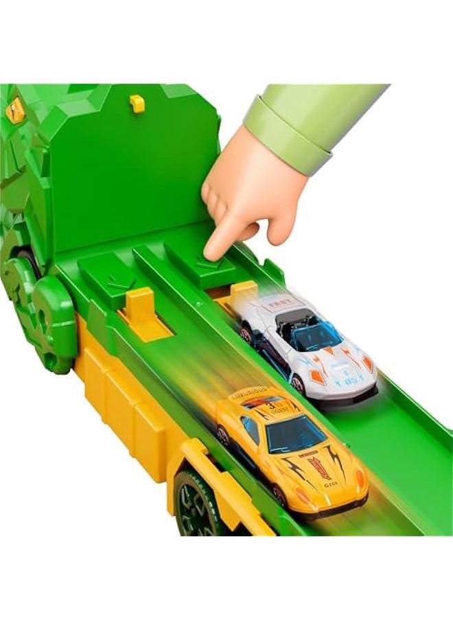 iHaHa Dinosaur Race Track Toys for Ages 3-4 4-6, 59-inches Transport Dinosaur Truck with 12 Die-cast Cars, Carrier Truck Toy Birthday Gifts Toys for 3 4 5 6 Year Old Boy