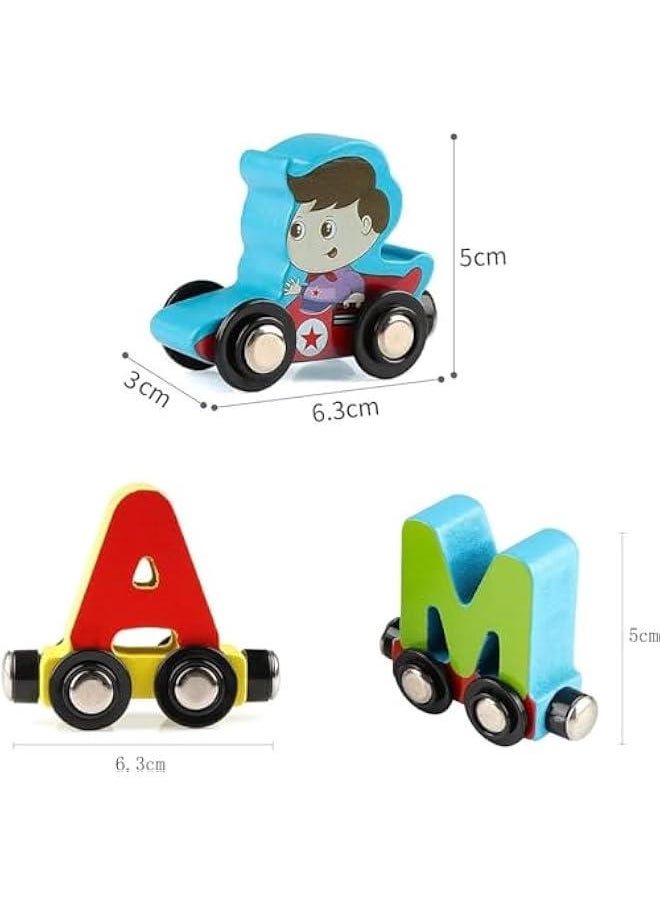 27 PCS Wooden Alphabet Train Toy Wooden Magnetic Alphabet ABC Train Set Includes 1 Engine Letter Cars for Toddlers Boys and Girls, Compatible with Major Brands Train Set Tracks (Alphabet Train)