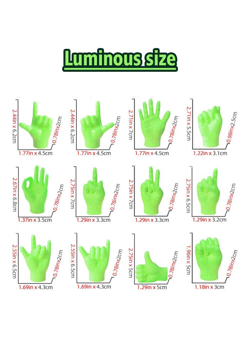 Luminescence Mini Finger Hands,12 Pcs Funny Stretchable Rubber Little Finger Hands,Cute Small Hand Finger for Puppet Show,Gag Performance, Party Favors (12 Pcs)