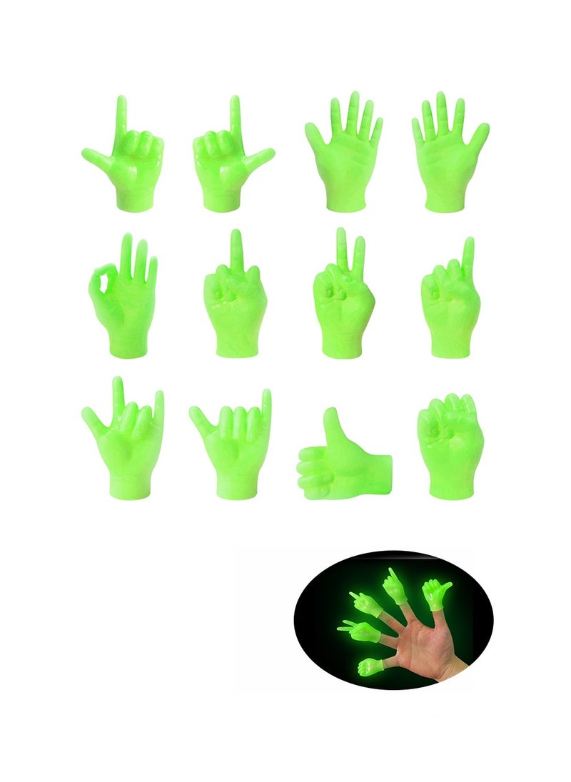 Luminescence Mini Finger Hands,12 Pcs Funny Stretchable Rubber Little Finger Hands,Cute Small Hand Finger for Puppet Show,Gag Performance, Party Favors (12 Pcs)