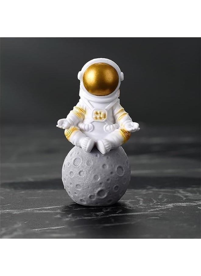 Astronaut Statues Set of 4, Spaceman Sculpture Figurines Outer Space Theme Decor for Nursery Room Cake Topper (Gold)