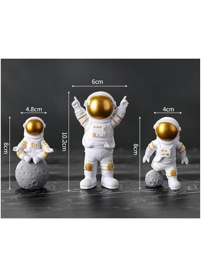 Astronaut Statues Set of 4, Spaceman Sculpture Figurines Outer Space Theme Decor for Nursery Room Cake Topper (Gold)