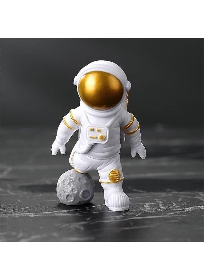 Astronaut Statues Set of 4, Spaceman Sculpture Figurines Outer Space Theme Decor for Nursery Room Cake Topper (Gold)