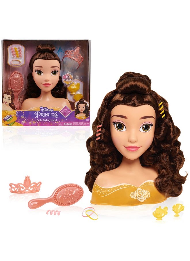 Belle Styling Head, Brown Hair, 10 Piece Pretend Play Set, Beauty And The Beast, Officially Licensed Kids Toys For Ages 3 Up By Just Play