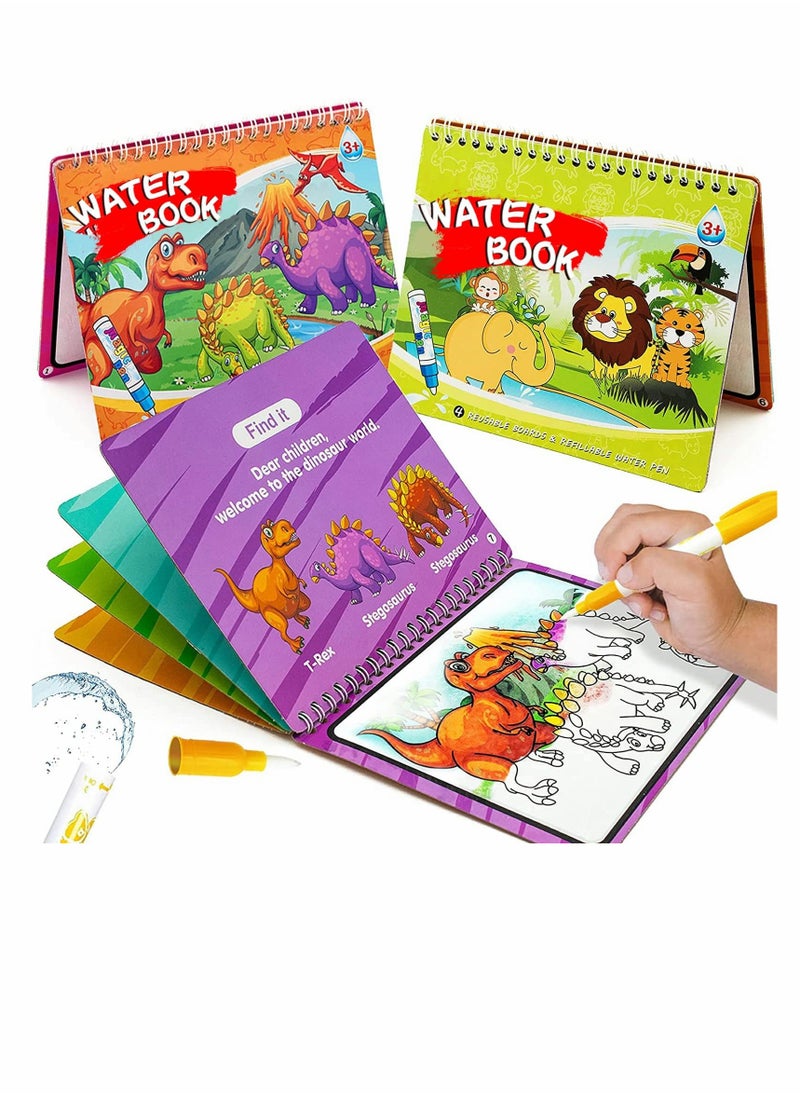 Graffiti Book Water Picture Album Children's Drawing Board, Reusable Water Reveal Activity Books for Kid, Doodle Game for Girl & Boy for 3-5 Year Old (Dinosaur & Animal)