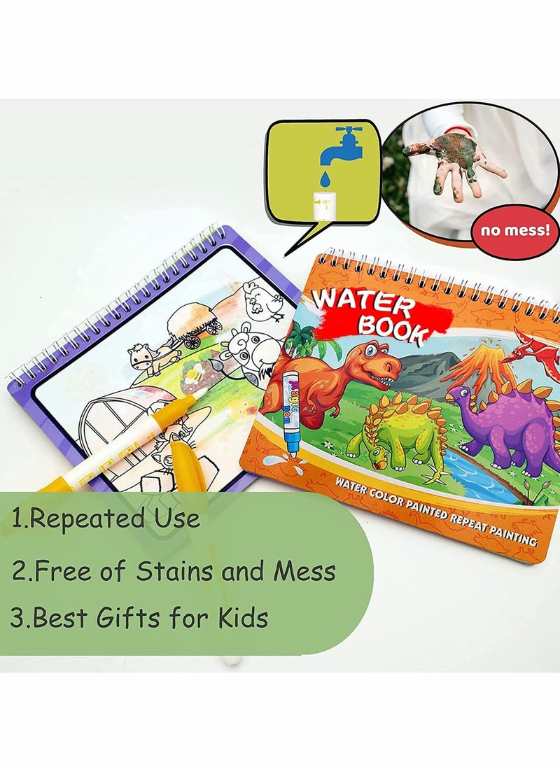 Graffiti Book Water Picture Album Children's Drawing Board, Reusable Water Reveal Activity Books for Kid, Doodle Game for Girl & Boy for 3-5 Year Old (Dinosaur & Animal)