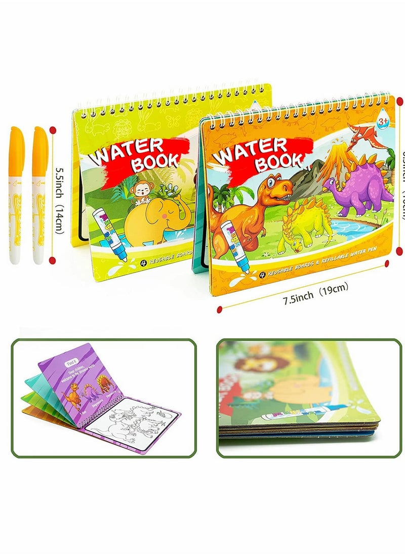 Graffiti Book Water Picture Album Children's Drawing Board, Reusable Water Reveal Activity Books for Kid, Doodle Game for Girl & Boy for 3-5 Year Old (Dinosaur & Animal)