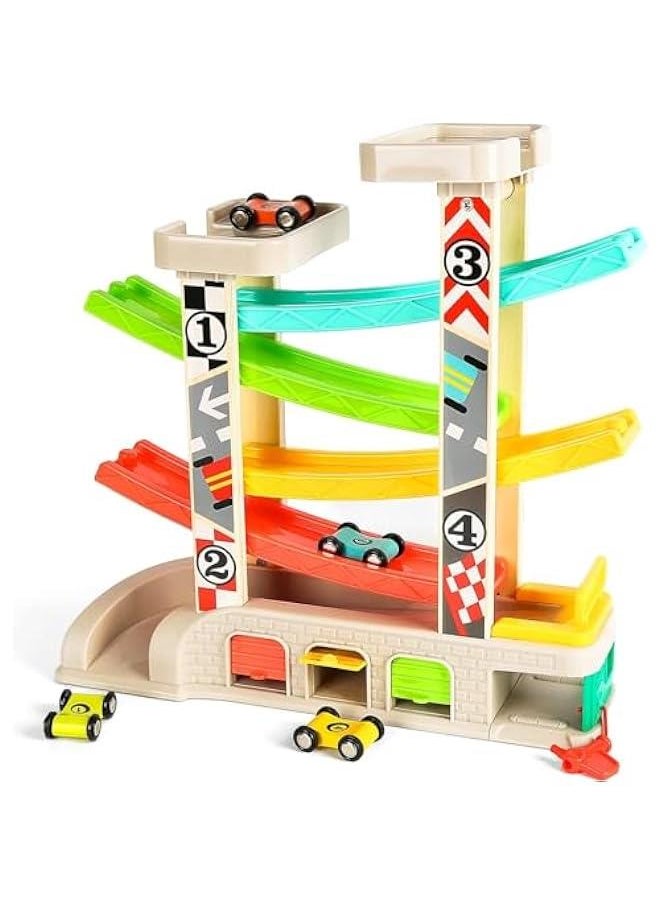 Car Ramp Toys, Race Track Car Toy for Toddler Age 2-4 Year Old Boy with 4 Car, Parking Lot & Gas Station