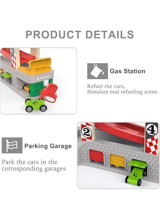 Car Ramp Toys, Race Track Car Toy for Toddler Age 2-4 Year Old Boy with 4 Car, Parking Lot & Gas Station