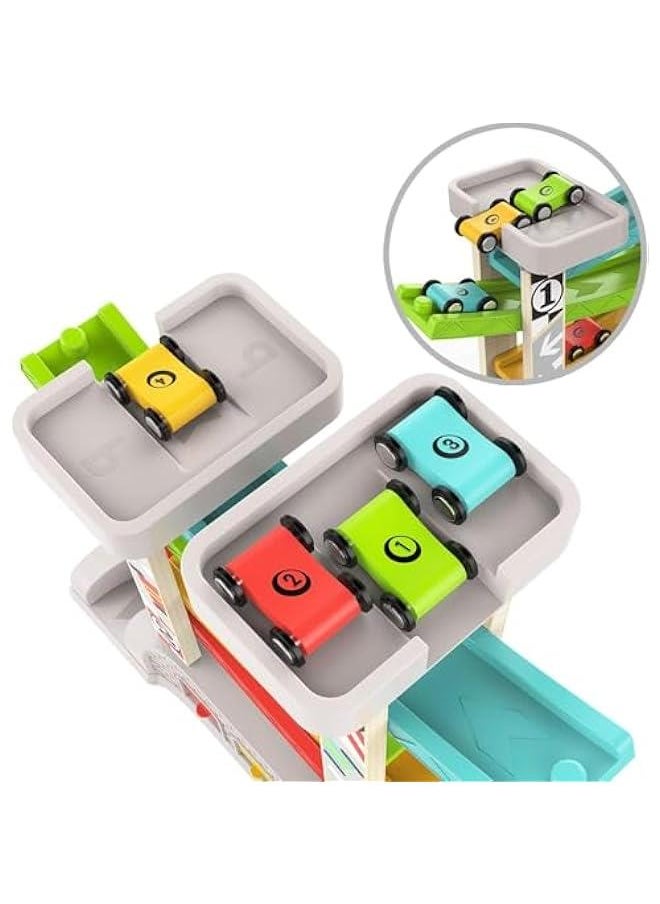 Car Ramp Toys, Race Track Car Toy for Toddler Age 2-4 Year Old Boy with 4 Car, Parking Lot & Gas Station