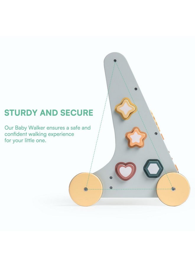 Wooden Baby Walker, Baby Push Walker With Activity Center And Storage For Boys And Girls Learning To Stand And Walk