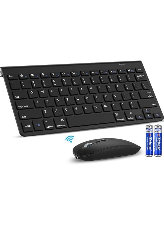 Bluetooth Keyboard Mouse Combo, Slim Portable Ergonomic Wireless Keyboard and Rechargeable Mouse Compatible with Laptop, iPad, Tablet, PC, Smartphone - Black