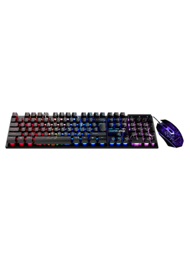 North Plus Phantom MK300 RGB Gaming Keyboard & Mouse Combo – 104-107 Keys, 1600 DPI, 4 Programmable Mouse Buttons, USB Wired, Customizable RGB Lighting, Portuguese Designed for Ultimate Gaming Precision