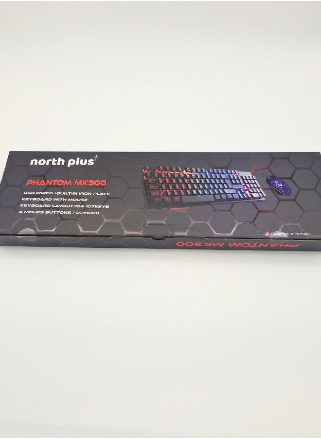 North Plus Phantom MK300 RGB Gaming Keyboard & Mouse Combo – 104-107 Keys, 1600 DPI, 4 Programmable Mouse Buttons, USB Wired, Customizable RGB Lighting, Portuguese Designed for Ultimate Gaming Precision