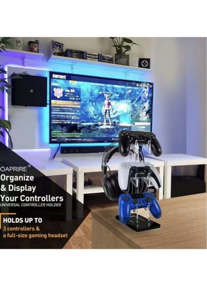 Universal 3 Tier Controller Stand and Headset Holder Game Accessories Storage Bracket for PS5 PS4, Controller Holder Headset Stand Gaming Accessories Black