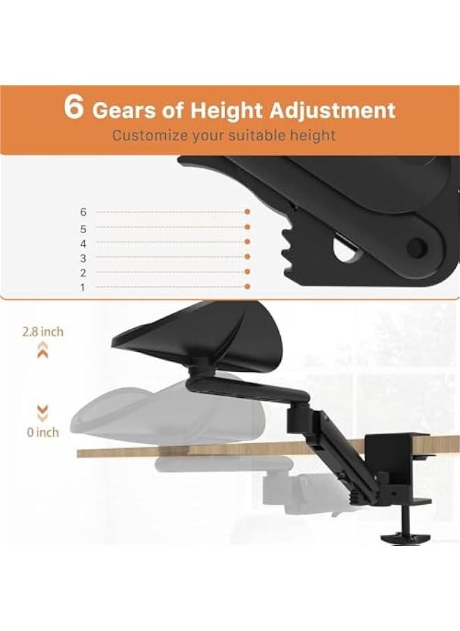 Adjustable Armrest for Desk, Ergonomic 360°Rotating Elbow Cushion Pad with 6-Level Height, Above Desk Extension Platform Arm Support for Left/Right Hand