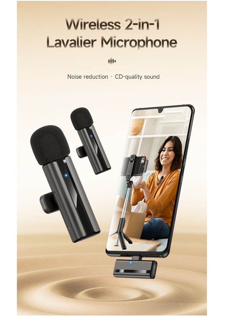 Wireless 2 in 1 Lavalier Microphone Noise Reduction 8 hours ofsustained work