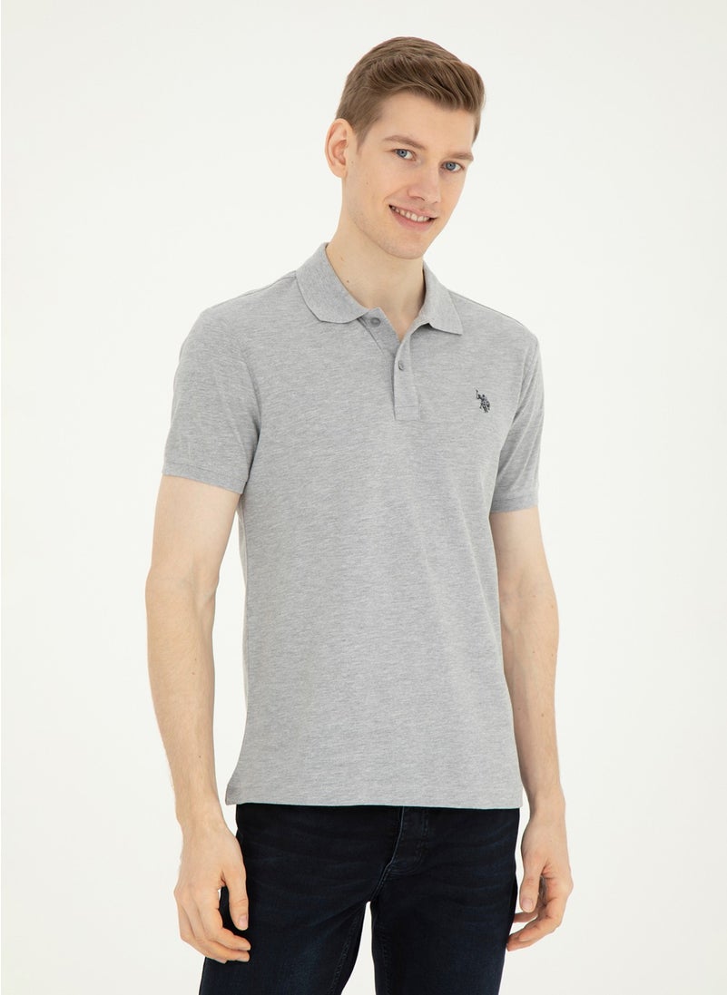 Base. Polo Assn. Polo Neck Gray Melange Men's T-Shirt GTP04IY024