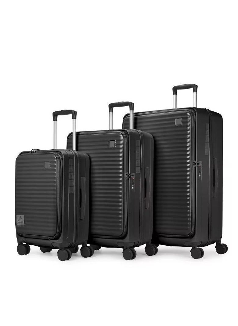 Polypropylene 3-Piece Set: Front Open Trolley, Unbreakable & stylish with Expandable zip, (28/24/20) sizes – Horizontal Strip Design