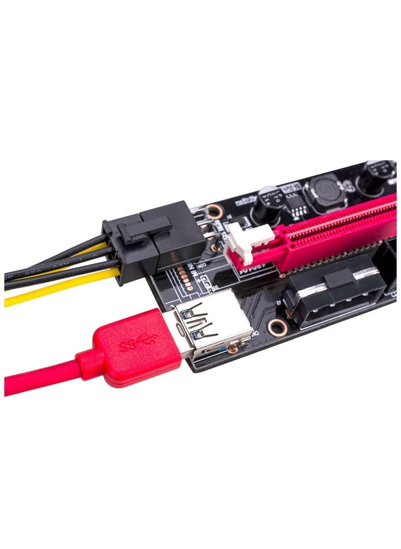 PCIE Riser 1X to 16X Graphics Extension for GPU Mining Powered Riser Adapter Card, 60cm USB 3.0 Cable, 4 Solid Capacitors, Two 6PIN and Molex 3 Power Options (Red,VER 009S, 6-Pack)