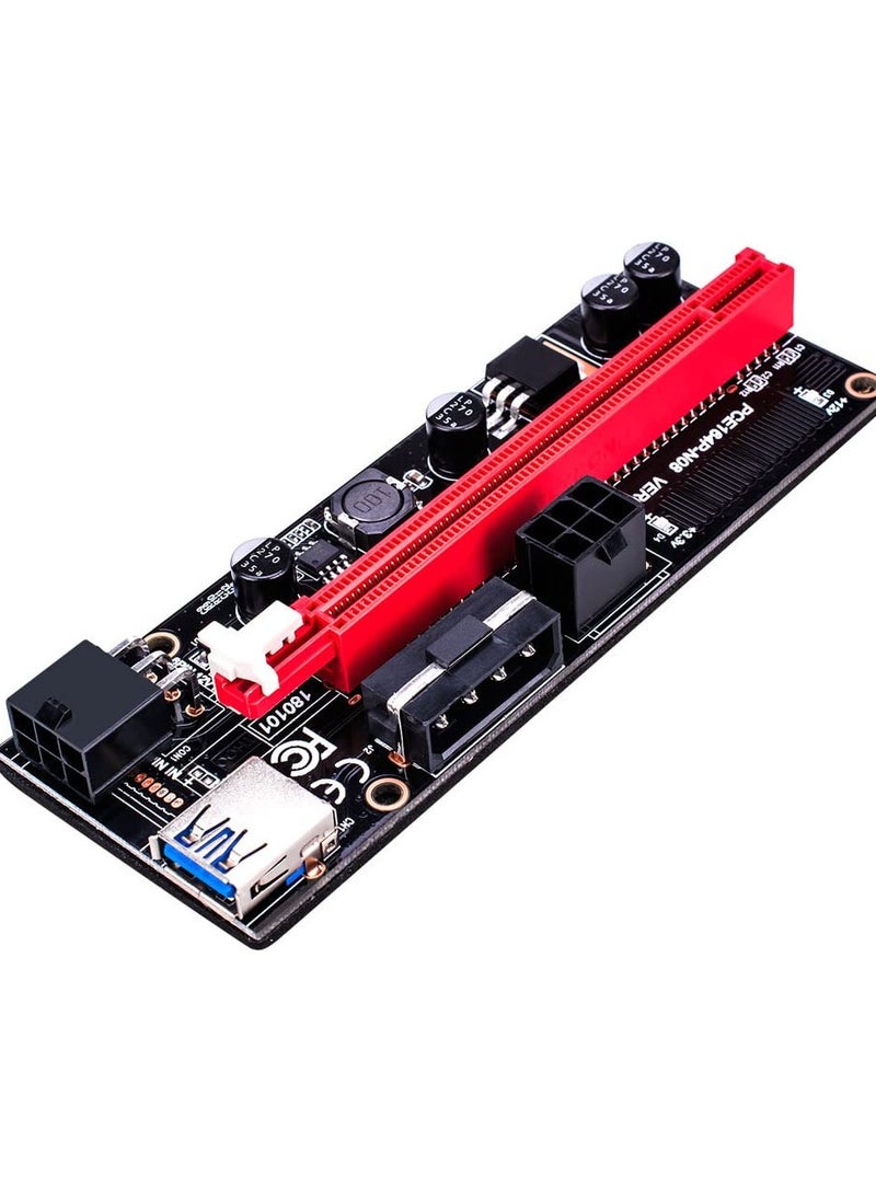 PCIE Riser 1X to 16X Graphics Extension for GPU Mining Powered Riser Adapter Card, 60cm USB 3.0 Cable, 4 Solid Capacitors, Two 6PIN and Molex 3 Power Options (Red,VER 009S, 6-Pack)