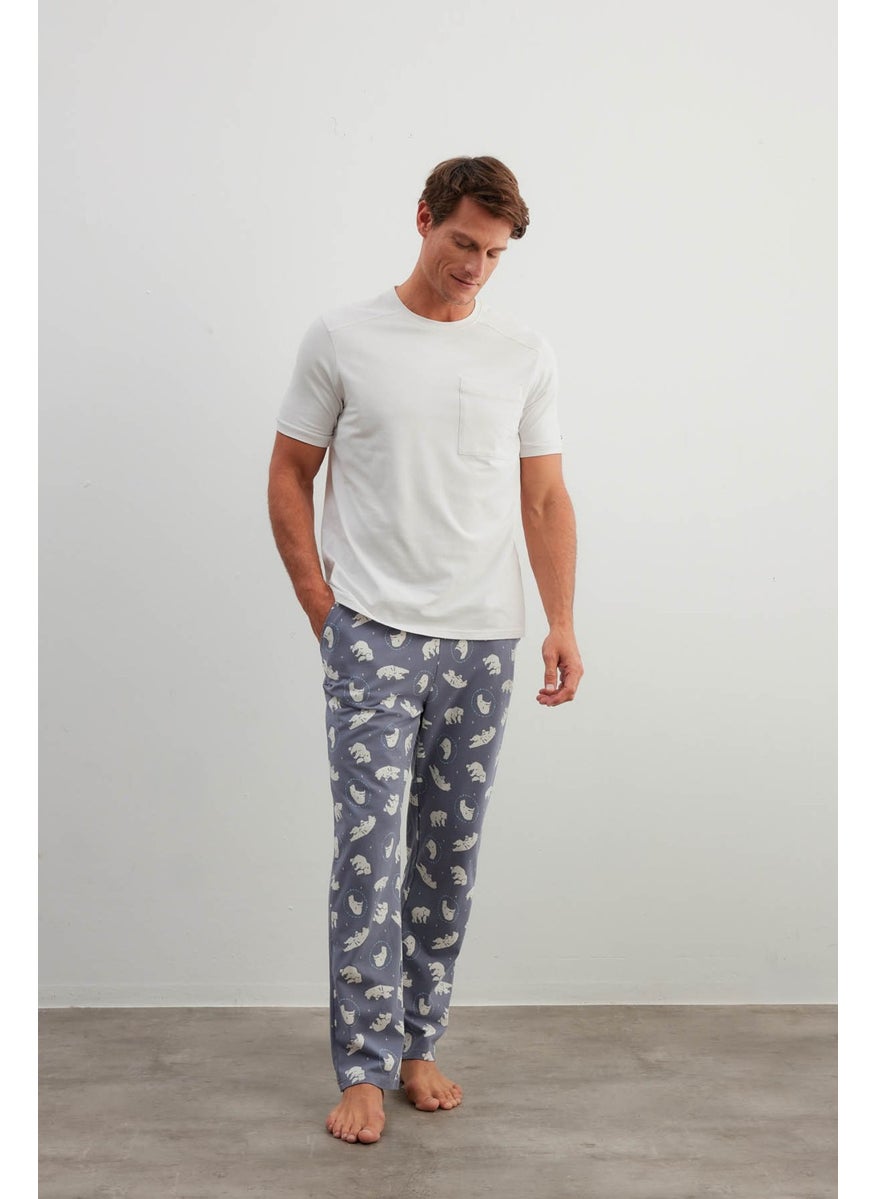 Men's Cotton Short Sleeve Long Pajama Set