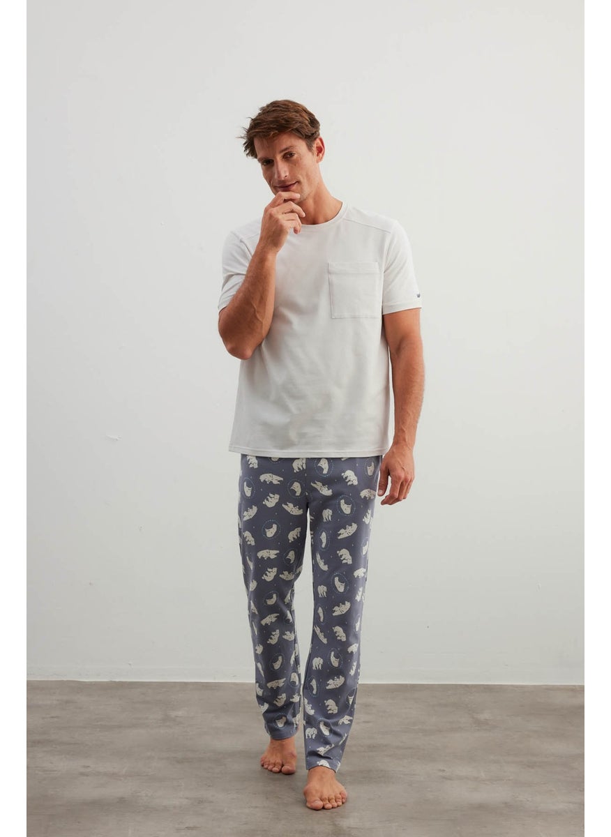 Men's Cotton Short Sleeve Long Pajama Set