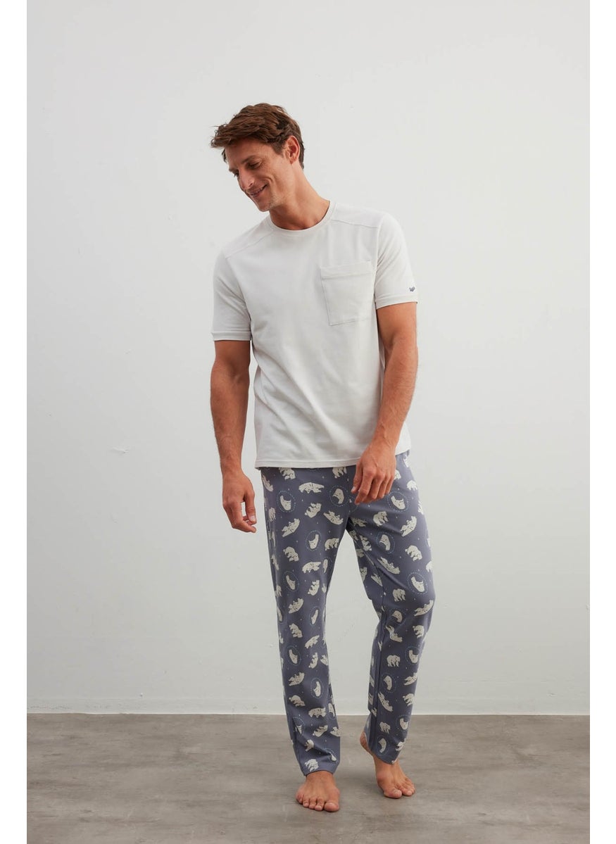 Men's Cotton Short Sleeve Long Pajama Set