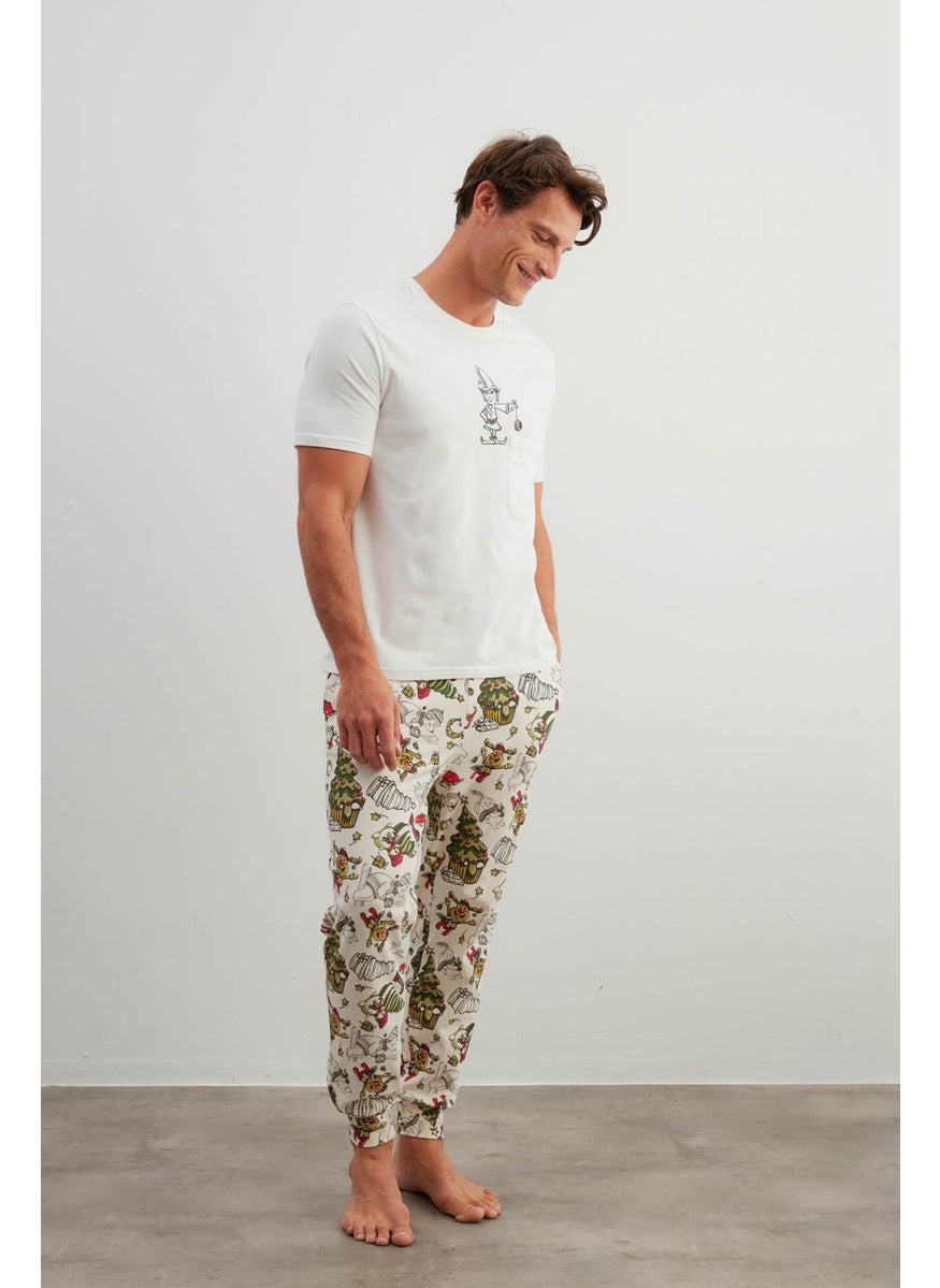 Men's Cotton Short Sleeve Long Pajama Set