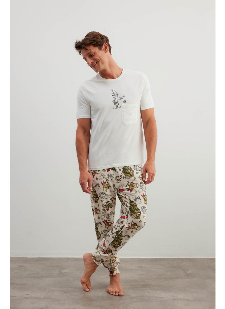 Men's Cotton Short Sleeve Long Pajama Set