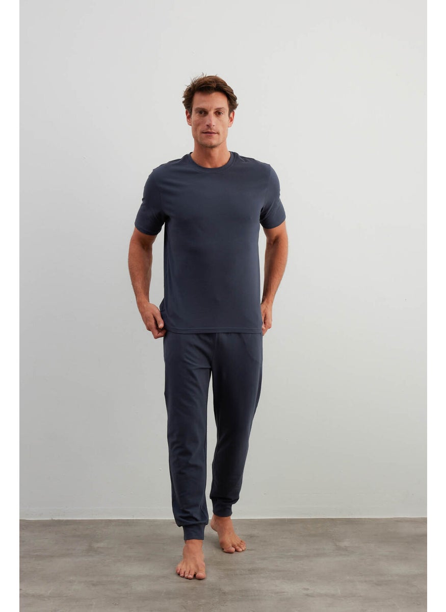 Men's Cotton Short Sleeve Long Pajama Set