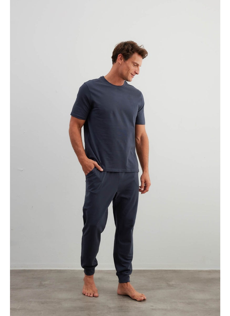 Men's Cotton Short Sleeve Long Pajama Set