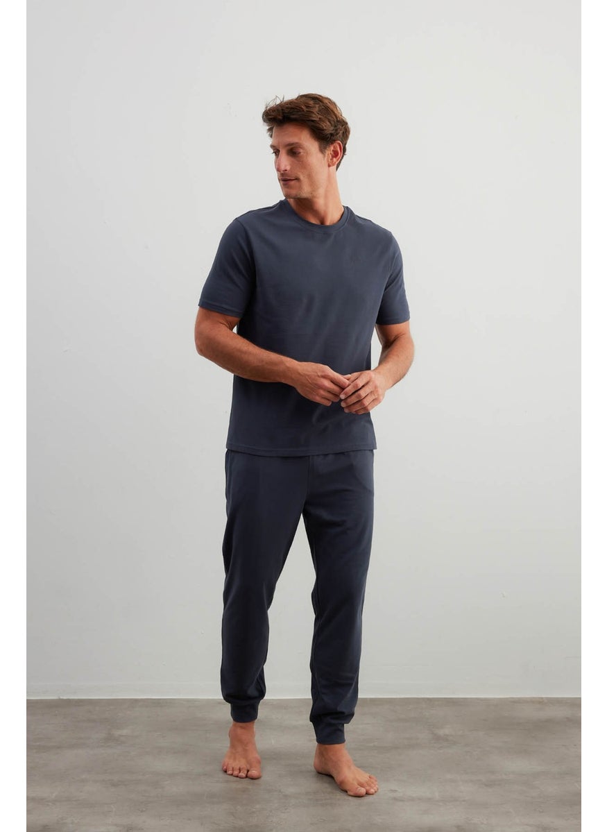 Men's Cotton Short Sleeve Long Pajama Set