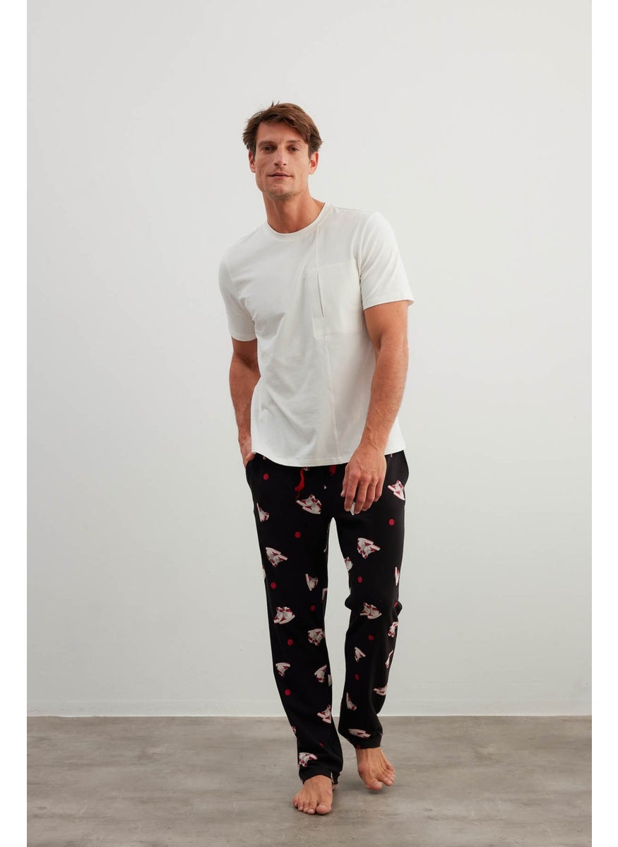 Men's Cotton Short Sleeve Long Pajama Set