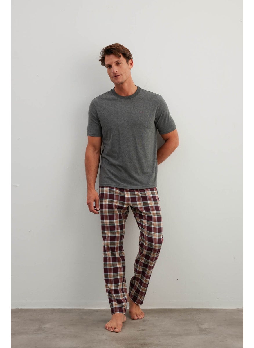 Men's Cotton Short Sleeve Long Pajama Set