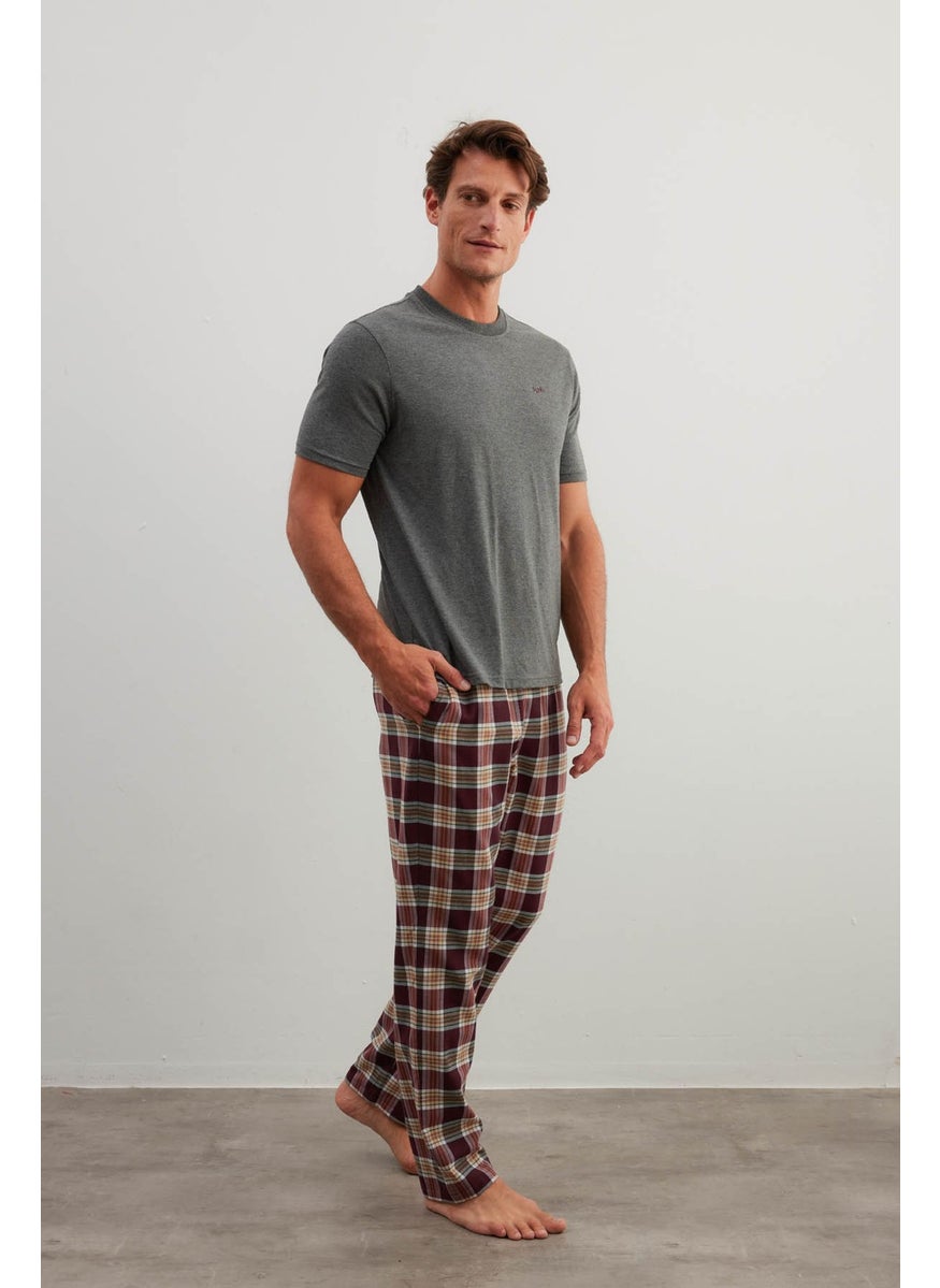 Men's Cotton Short Sleeve Long Pajama Set