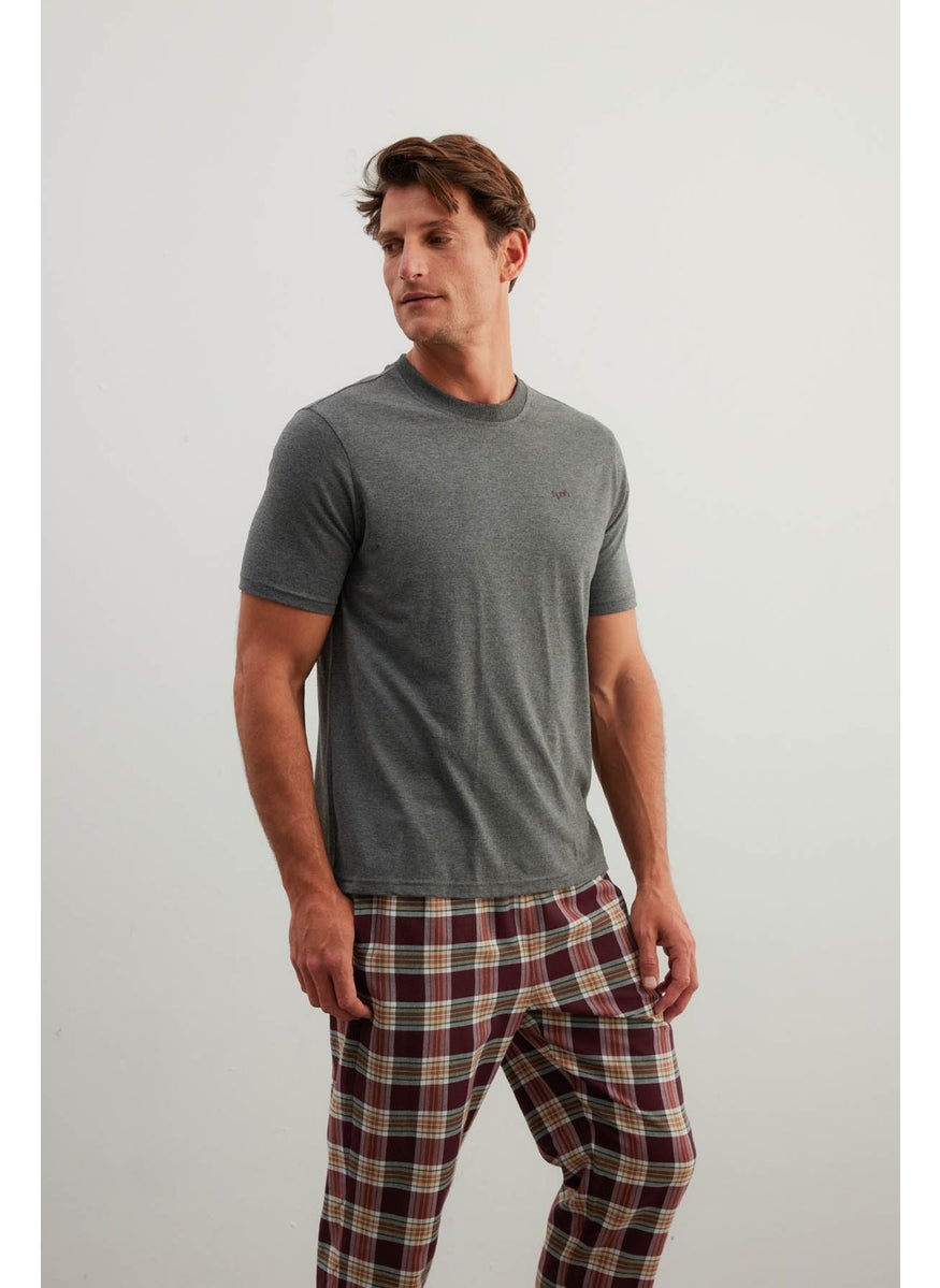 Men's Cotton Short Sleeve Long Pajama Set