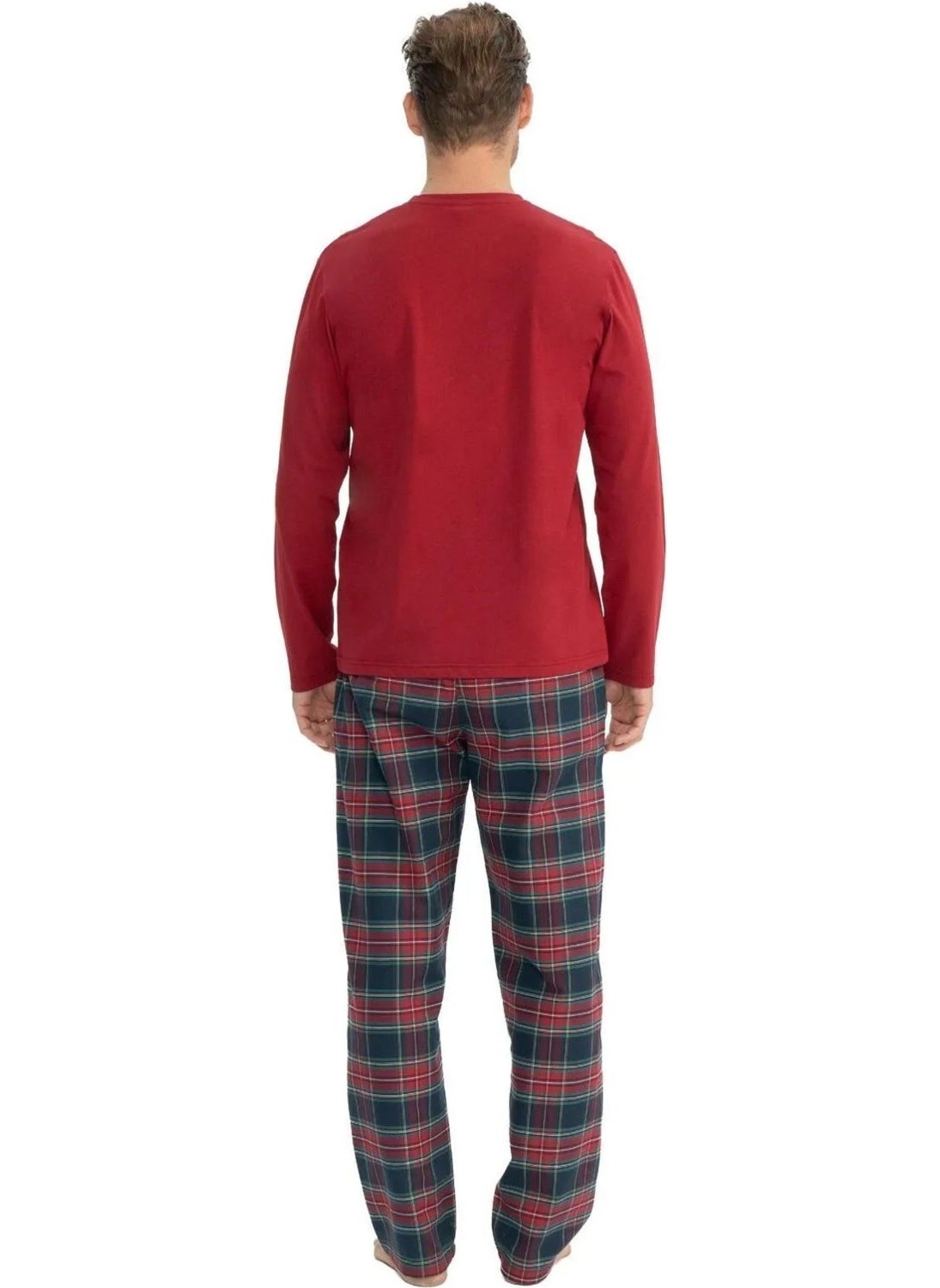 18851 Men's Long Sleeve Round Neck Pajama Set-Burgundy