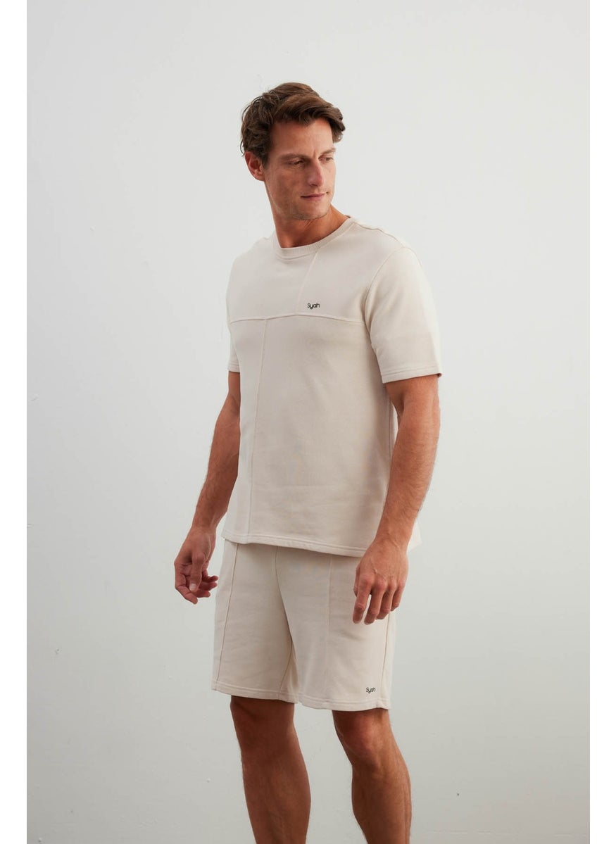 Men's Cotton Cut Detail Short Sleeve T-Shirt Pocket Shorts Set