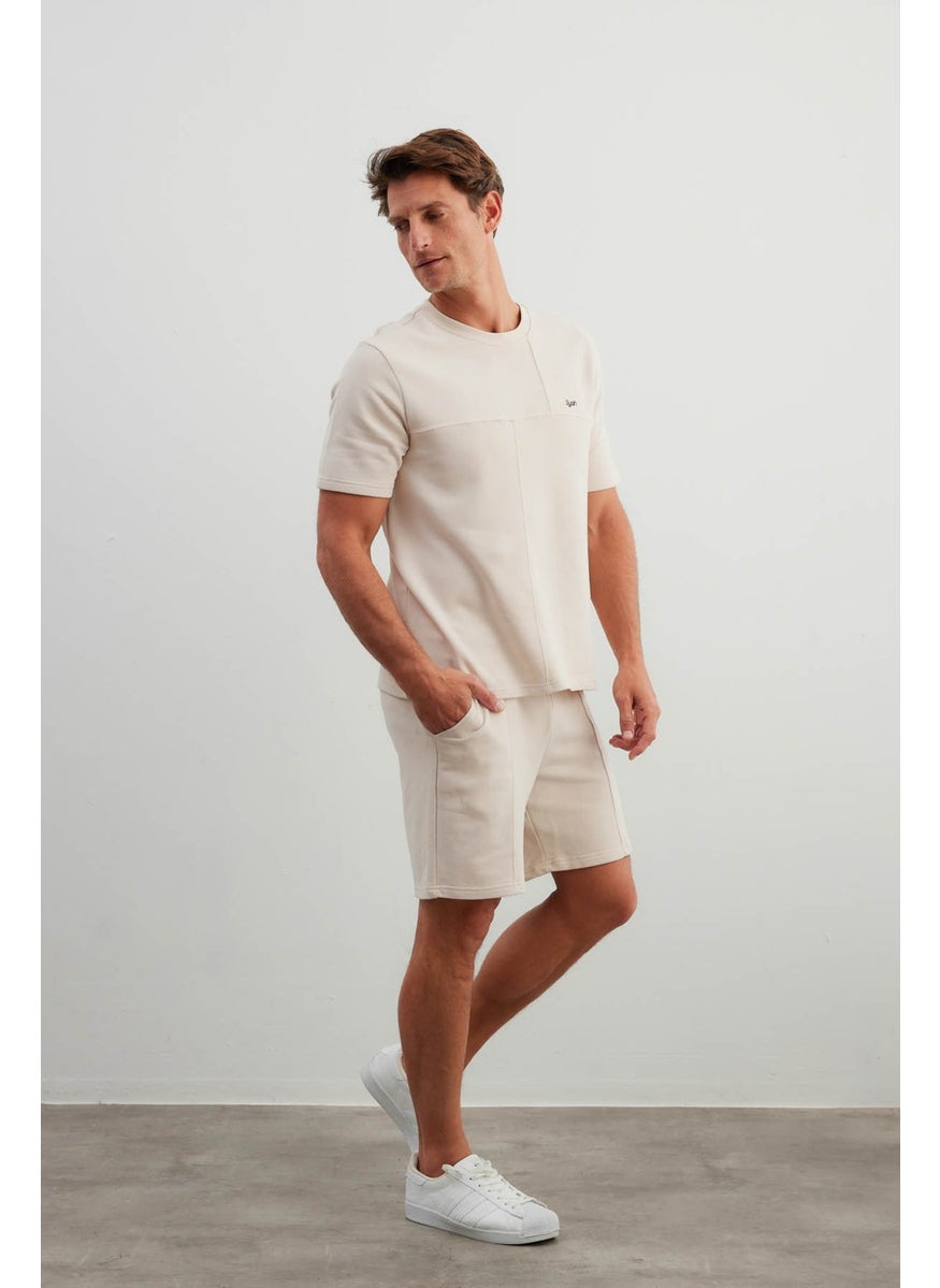 Men's Cotton Cut Detail Short Sleeve T-Shirt Pocket Shorts Set