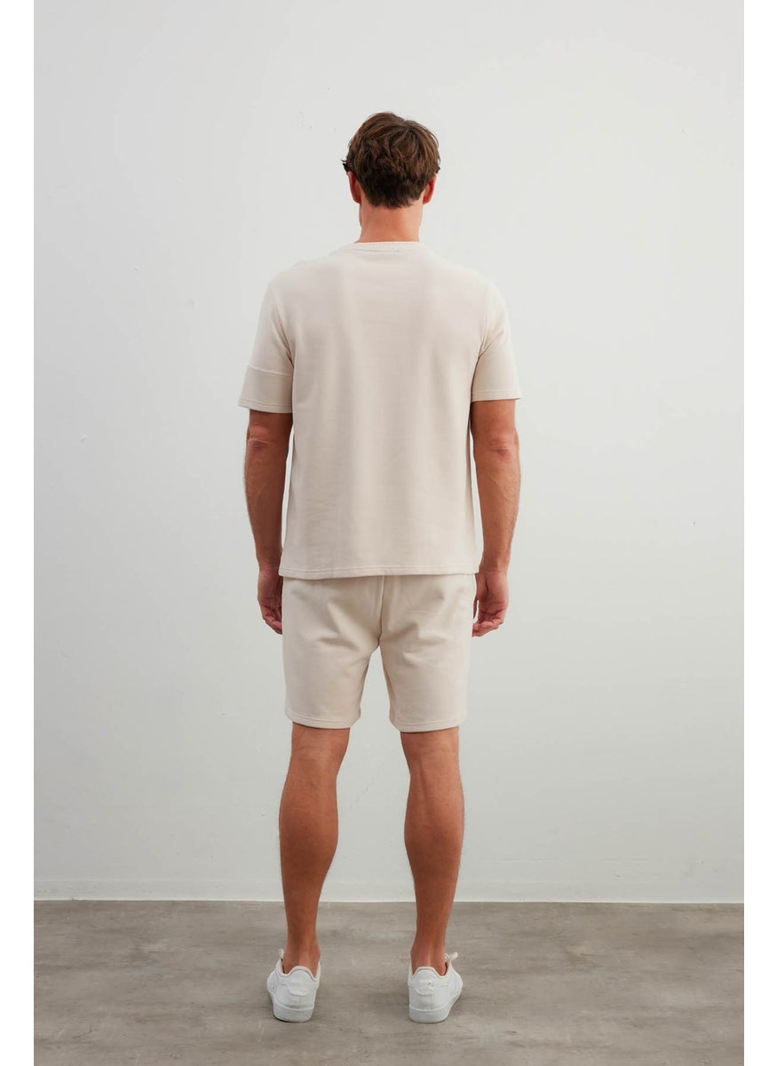 Men's Cotton Cut Detail Short Sleeve T-Shirt Pocket Shorts Set