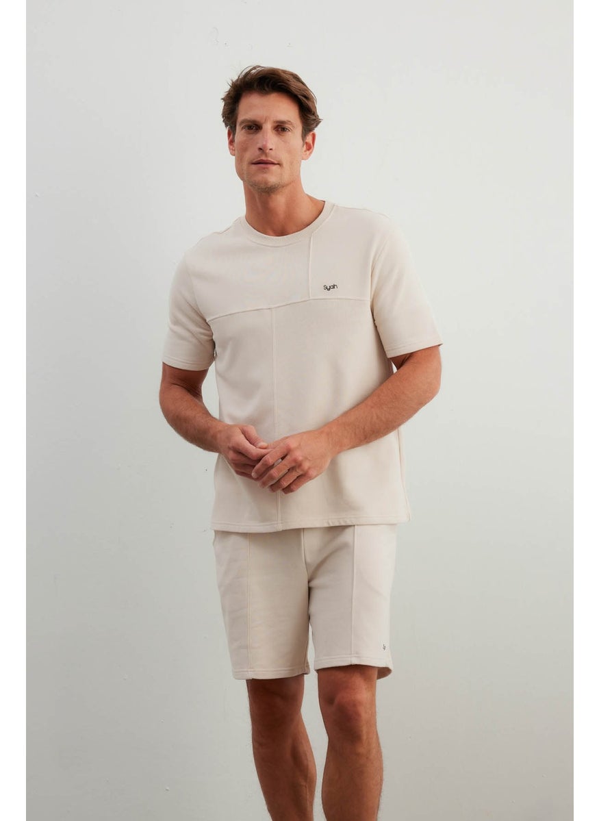 Men's Cotton Cut Detail Short Sleeve T-Shirt Pocket Shorts Set