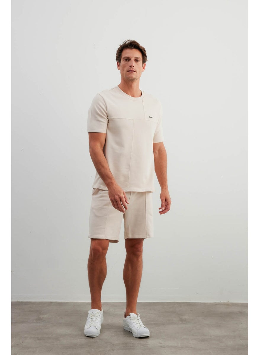 Men's Cotton Cut Detail Short Sleeve T-Shirt Pocket Shorts Set