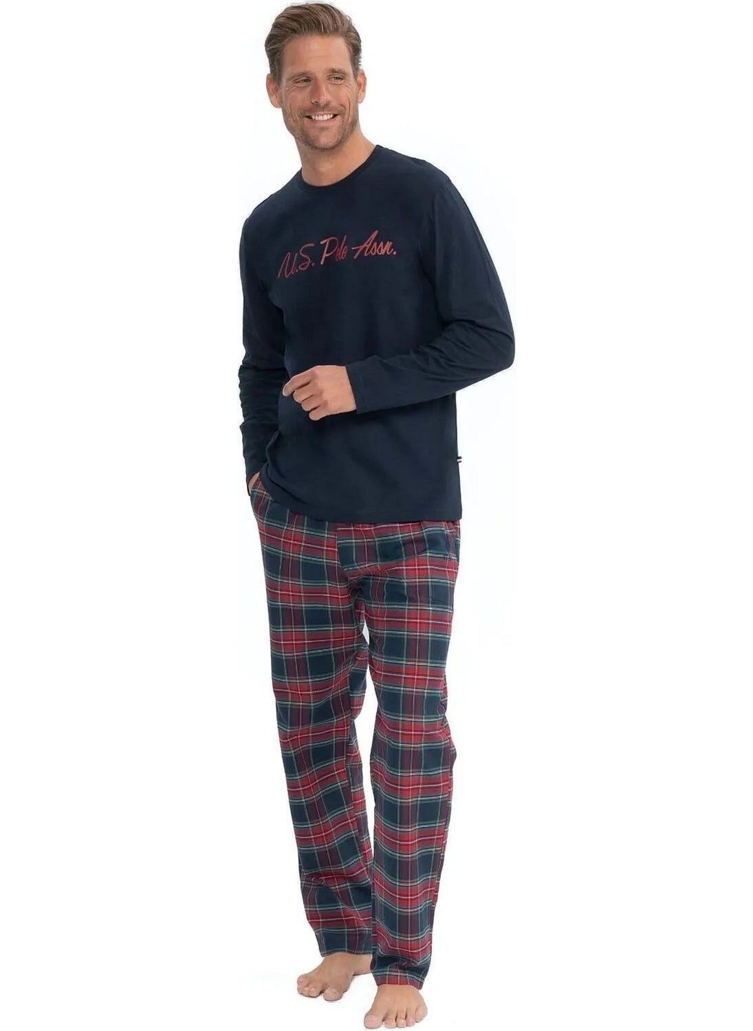 18851 Men's Long Sleeve Round Neck Pajama Set-Navy Blue