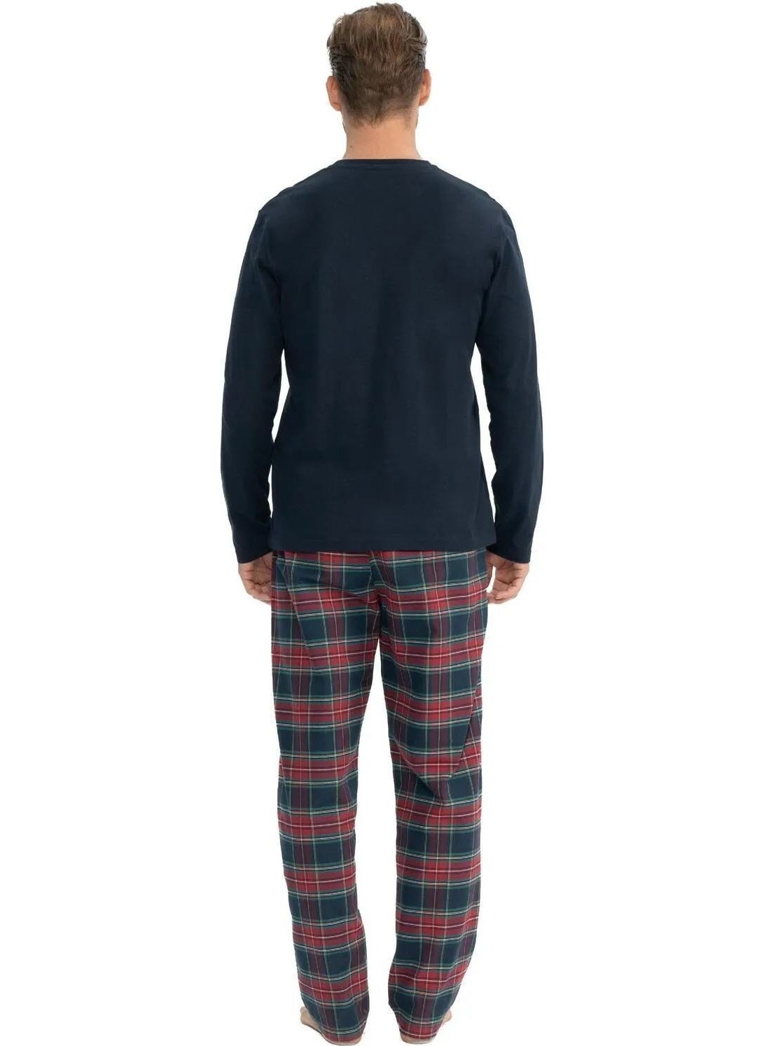 18851 Men's Long Sleeve Round Neck Pajama Set-Navy Blue