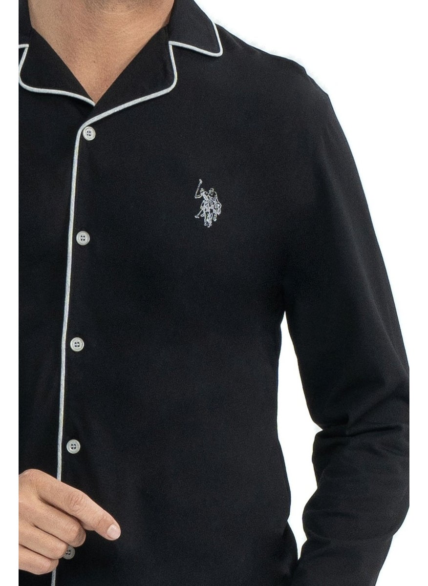 BASE. Polo Assn. 12039 Men's Long Sleeve Front Buttoned Shirt Pajama Set-Black