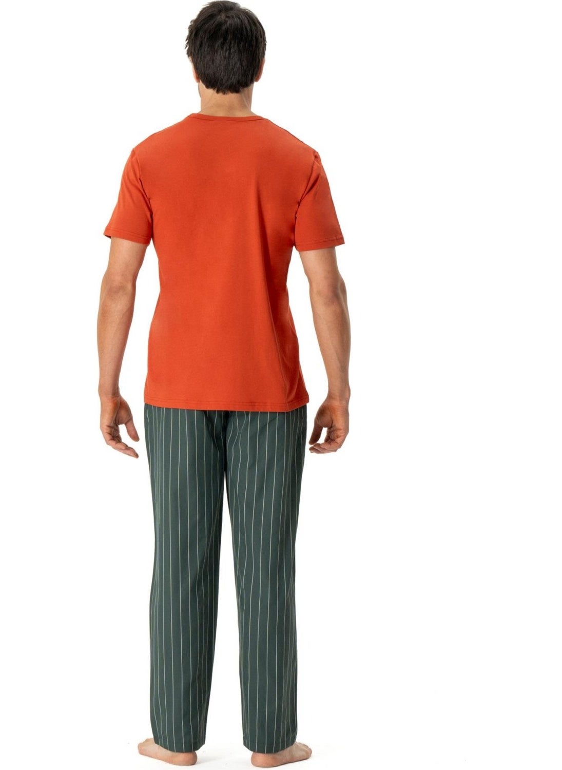 Men's Pajama Set, Striped Bottom, Solid Color Top